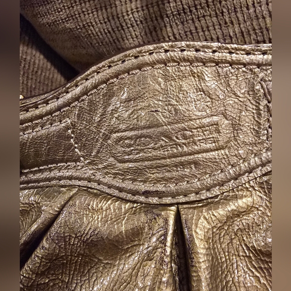 COACH 13926 Gold Metallic Patent Leather Satchel Bell Shaped Purse Handbag - Picture 5 of 16